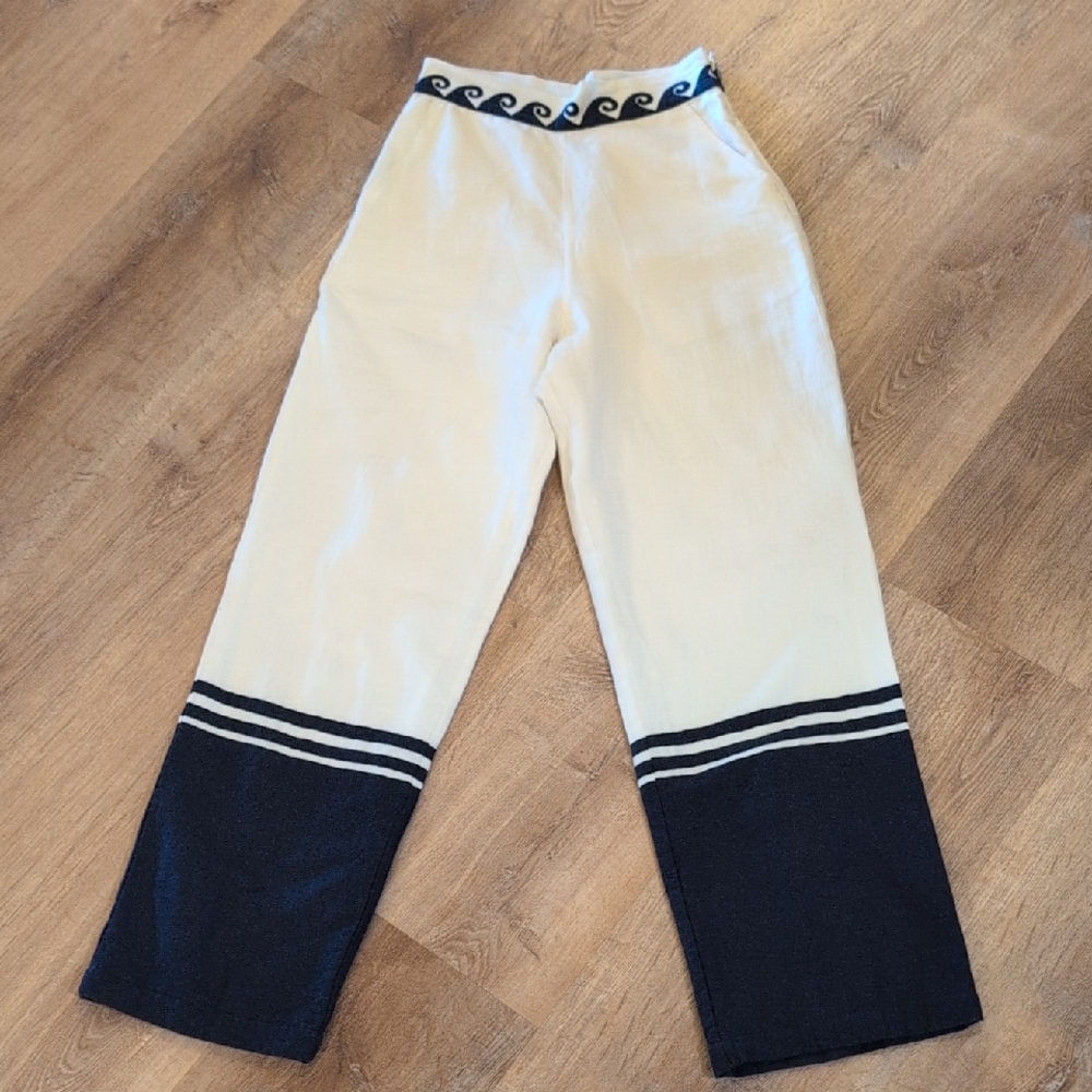 Carolina K Cream Linen Blend Side- Zip Pants XS